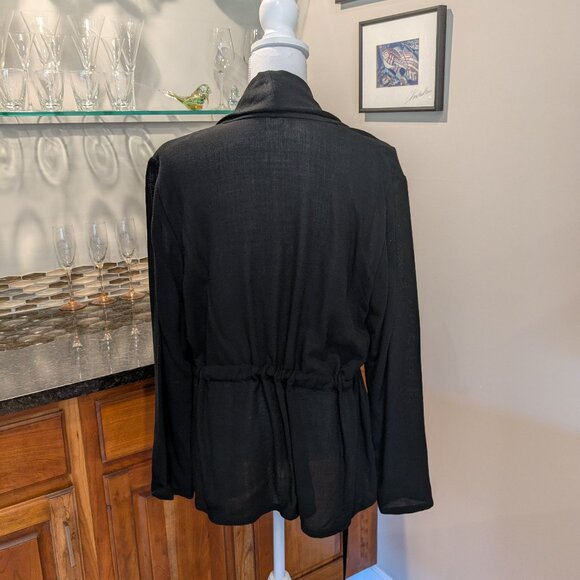 Effortless Chic: Black Flowy Tie-Front Cinched Waist Jacket/Wrap - Size Medium - Picture 4 of 4